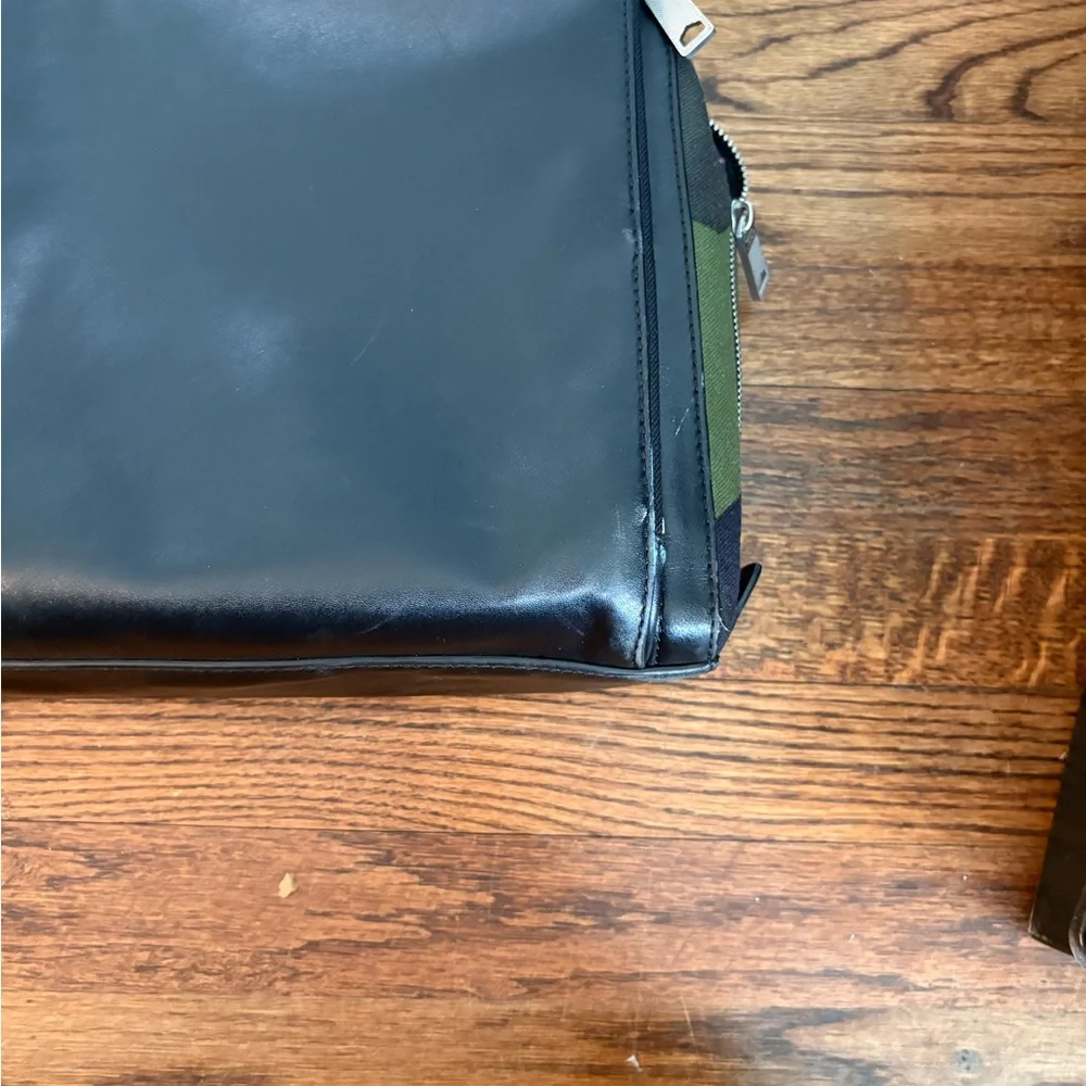 Jack Spade camo leather briefcase messenger bag black